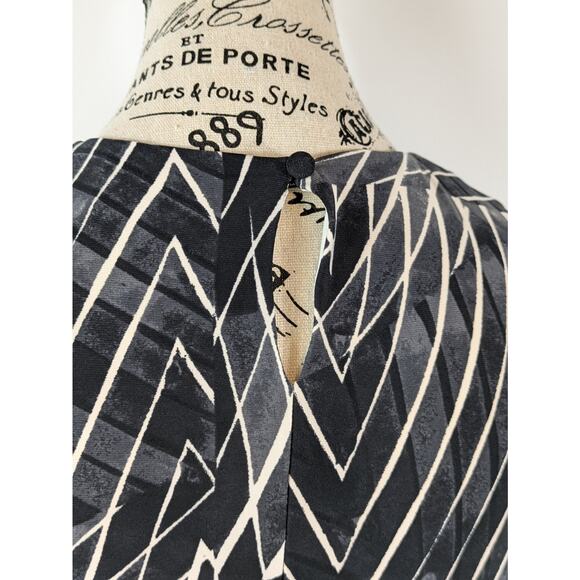 Ralph Lauren Women's Sz 4 Dress Midi Tie Belt Black Slate Cream Print Below Knee - Picture 8 of 8